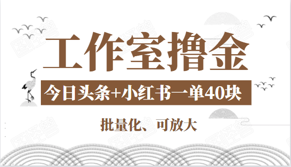 工作室撸金二件套：撸今日头条原创收益+小红书一单利润40块项目-我爱找机会 - 学习赚钱技能, 掌握各行业视频教程