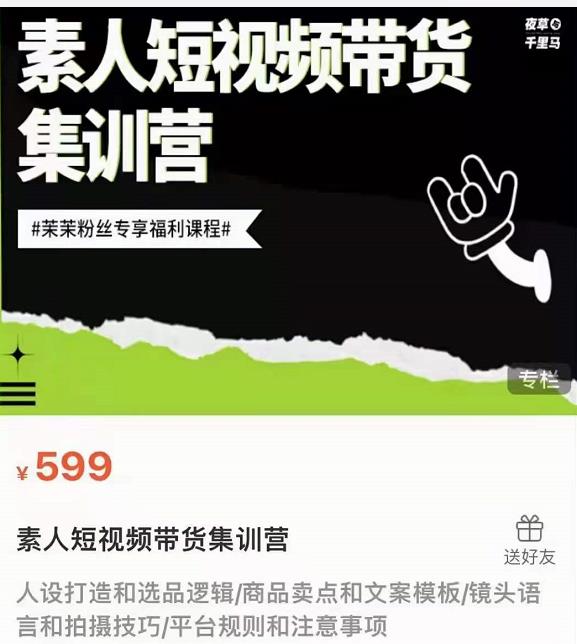 夜草与千里马素人短视频带货集训营，薛辉团队价值599-我爱找机会 - 学习赚钱技能, 掌握各行业视频教程