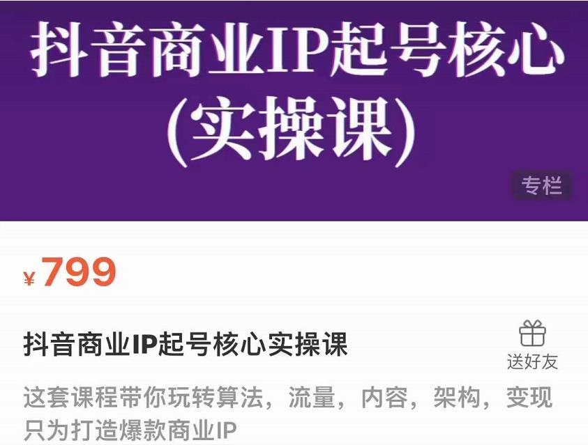 抖音商业IP起号核心实操课，带你玩转算法，流量，内容，架构，变现-我爱找机会 - 学习赚钱技能, 掌握各行业视频教程