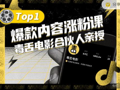 【毒舌电影合伙人亲授】抖音爆款内容涨粉课，5000万抖音大号首次披露涨粉机密-我爱找机会 - 学习赚钱技能, 掌握各行业视频教程