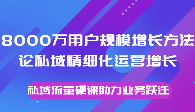 8000万用户规模增长方法论私域精细化运营增长，私域流量硬课助力业务跃迁-我爱找机会 - 学习赚钱技能, 掌握各行业视频教程