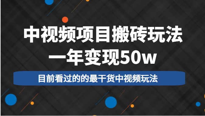 中视频项目搬砖玩法，一年变现50w，目前看过的的最干货中视频玩法-我爱找机会 - 学习赚钱技能, 掌握各行业视频教程