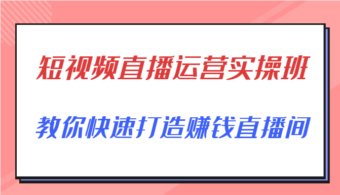 短视频直播运营实操班，直播带货精细化运营实操，教你快速打造赚钱直播间-我爱找机会 - 学习赚钱技能, 掌握各行业视频教程