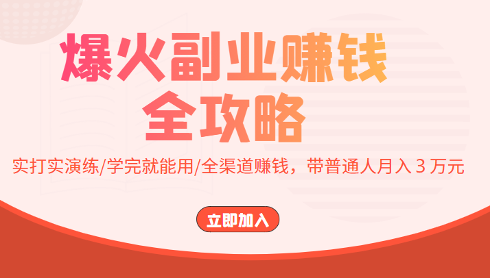 爆火副业赚钱全攻略：实打实演练/学完就能用/全渠道赚钱，带普通人月入３万元-我爱找机会 - 学习赚钱技能, 掌握各行业视频教程