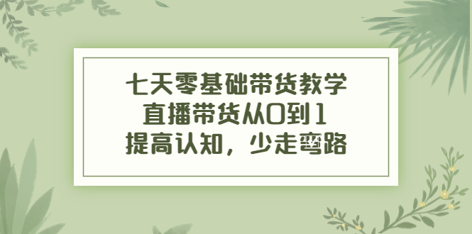 七天零基础带货教学，直播带货从0到1，提高认知，少走弯路-我爱找机会 - 学习赚钱技能, 掌握各行业视频教程