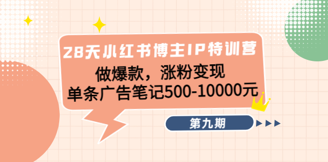 28天小红书博主IP特训营《第9期》做爆款，涨粉变现 单条广告笔记500-10000-我爱找机会 - 学习赚钱技能, 掌握各行业视频教程