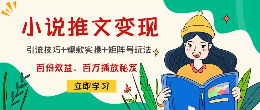 小说推文训练营：引流技巧+爆款实操+矩阵号玩法，百倍效益、百万播放秘笈-我爱找机会 - 学习赚钱技能, 掌握各行业视频教程