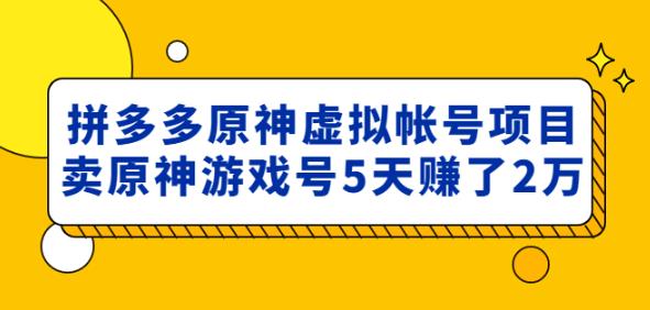 外面卖2980的拼多多原神虚拟帐号项目：卖原神游戏号5天赚了2万-我爱找机会 - 学习赚钱技能, 掌握各行业视频教程