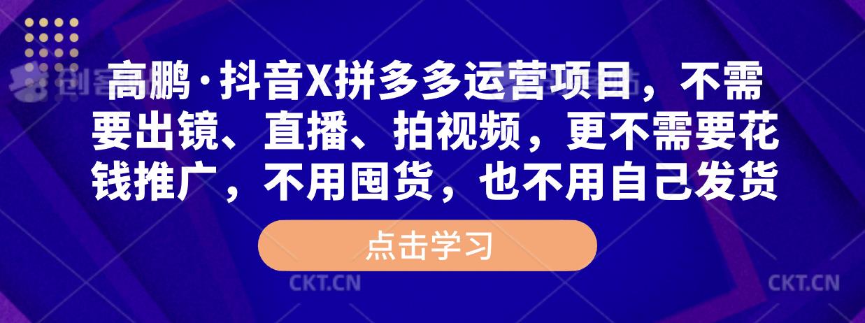 高鹏·抖音X拼多多运营项目，不需要出镜、直播、拍视频，不需要花钱推广，不用囤货，不用自己发货-我爱找机会 - 学习赚钱技能, 掌握各行业视频教程