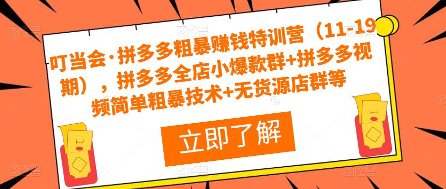 叮当会·拼多多粗暴赚钱特训营（11-19期），拼多多全店小爆款群+拼多多视频简单粗暴技术+无货源店群等-我爱找机会 - 学习赚钱技能, 掌握各行业视频教程