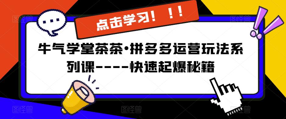 牛气学堂茶茶•拼多多运营玩法系列课—-快速起爆秘籍【更新】-我爱找机会 - 学习赚钱技能, 掌握各行业视频教程