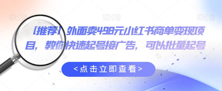 外面卖498元小红书商单变现项目，教你快速起号接广告，可以批量起号-我爱找机会 - 学习赚钱技能, 掌握各行业视频教程