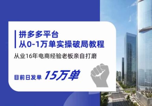 拼多多从0-1万单实操破局教程，从业16年电商经验打磨，目前日发单15万单-我爱找机会 - 学习赚钱技能, 掌握各行业视频教程