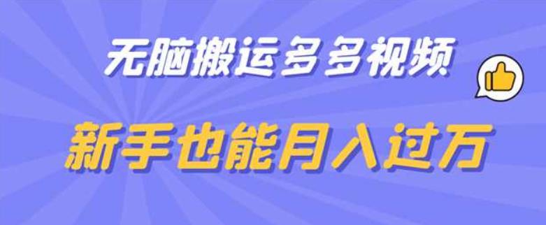 无脑搬运多多视频，新手也能月入过万【揭秘】-我爱找机会 - 学习赚钱技能, 掌握各行业视频教程