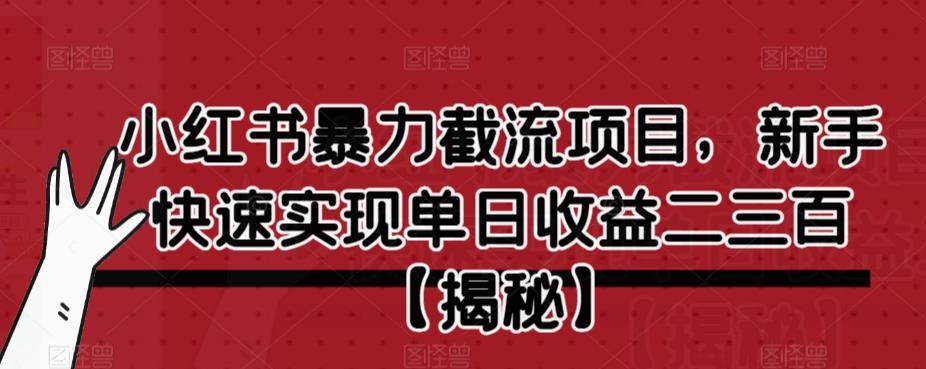 小红书暴力截流项目，新手快速实现单日收益二三百【仅揭秘】-我爱找机会 - 学习赚钱技能, 掌握各行业视频教程