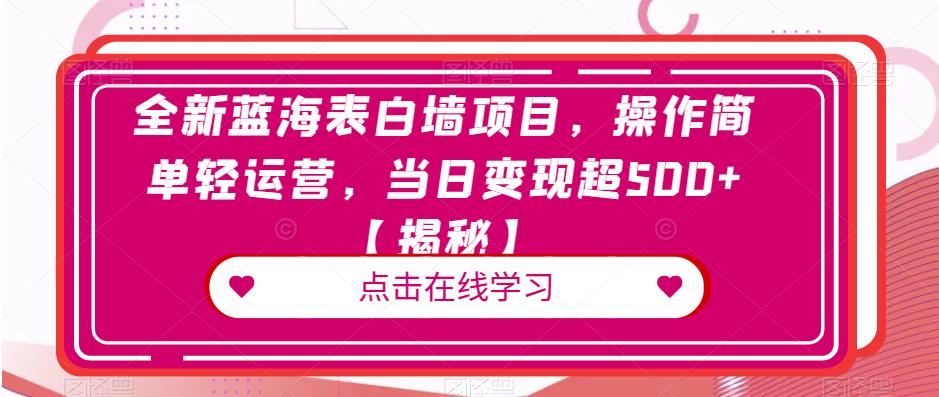 全新蓝海表白墙项目，操作简单轻运营，当日变现超500+【揭秘】-我爱找机会 - 学习赚钱技能, 掌握各行业视频教程