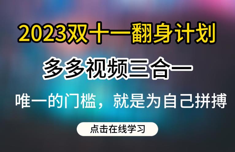 2023双十一翻身计划，多多视频带货三合一玩法教程【揭秘】-我爱找机会 - 学习赚钱技能, 掌握各行业视频教程