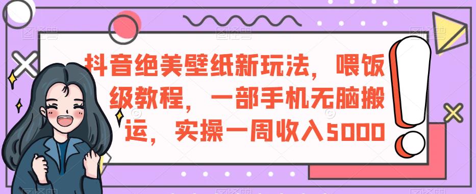 抖音绝美壁纸新玩法，喂饭级教程，一部手机无脑搬运，实操一周收入5000【揭秘】-我爱找机会 - 学习赚钱技能, 掌握各行业视频教程