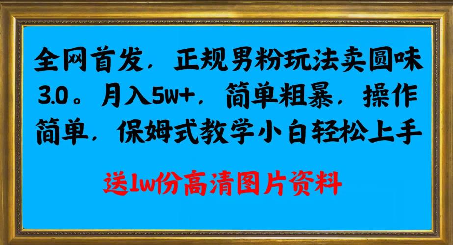 全网首发正规男粉玩法卖圆味3.0，月入5W+，简单粗暴，操作简单，保姆式教学，小白轻松上手-我爱找机会 - 学习赚钱技能, 掌握各行业视频教程