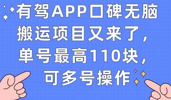 有驾APP口碑无脑搬运项目又来了，单号最高110块，可多号操作-我爱找机会 - 学习赚钱技能, 掌握各行业视频教程