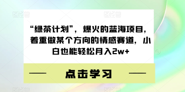 “绿茶计划”，爆火的蓝海项目，着重做某个方向的情感赛道，小白也能轻松月入2w+【揭秘】-我爱找机会 - 学习赚钱技能, 掌握各行业视频教程