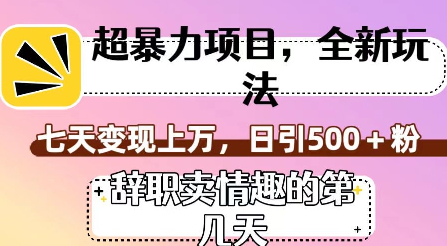 超暴利项目，全新玩法（辞职卖情趣的第几天），七天变现上万，日引500+粉【揭秘】-我爱找机会 - 学习赚钱技能, 掌握各行业视频教程