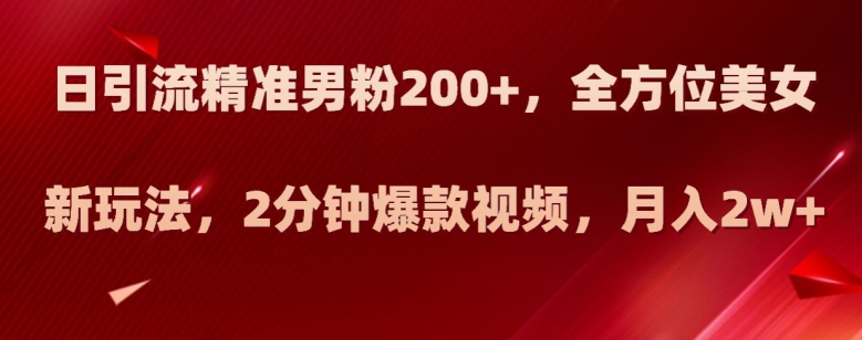 日引流精准男粉200+，全方位美女新玩法，2分钟爆款视频，月入2w+【揭秘】-我爱找机会 - 学习赚钱技能, 掌握各行业视频教程