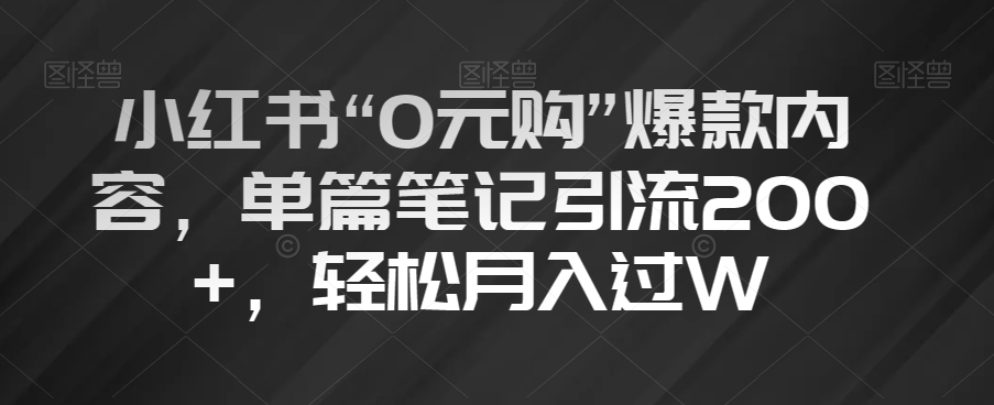 小红书“0元购”爆款内容，单篇笔记引流200+，轻松月入过W【揭秘】-我爱找机会 - 学习赚钱技能, 掌握各行业视频教程