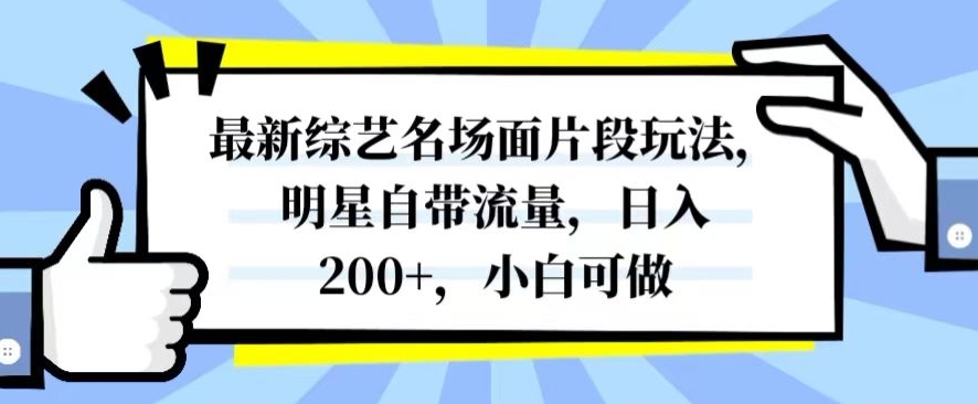 最新综艺名场面片段玩法，明星自带流量，日入200+，小白可做【揭秘】-我爱找机会 - 学习赚钱技能, 掌握各行业视频教程