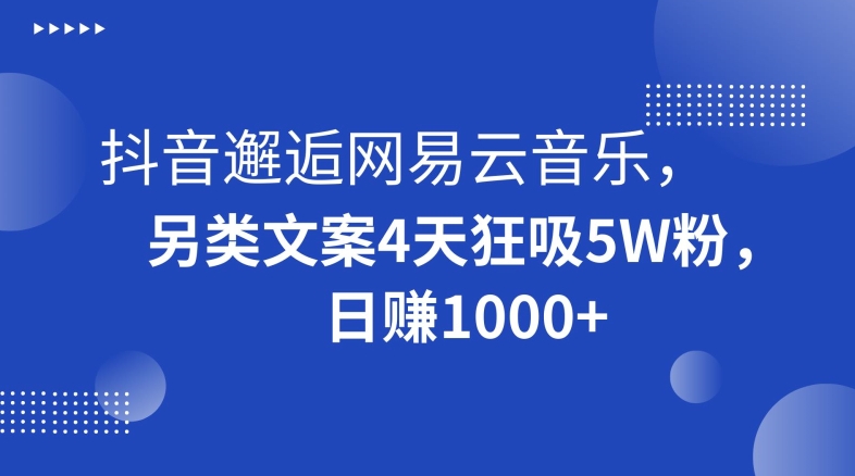 抖音邂逅网易云音乐，另类文案4天狂吸5W粉，日赚1000+【揭秘】-我爱找机会 - 学习赚钱技能, 掌握各行业视频教程