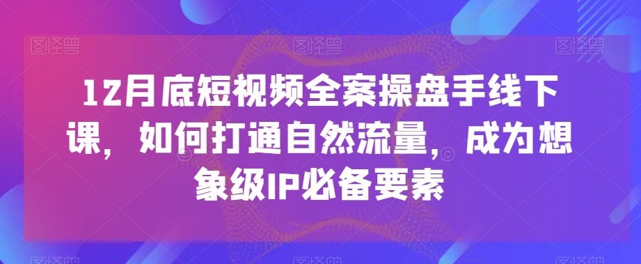 12月底短视频全案操盘手线下课，如何打通自然流量，成为想象级IP必备要素-我爱找机会 - 学习赚钱技能, 掌握各行业视频教程