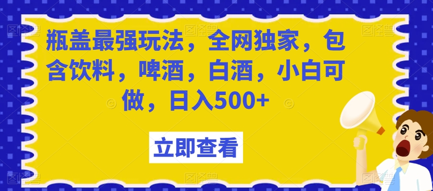 瓶盖最强玩法，全网独家，包含饮料，啤酒，白酒，小白可做，日入500+【揭秘】-我爱找机会 - 学习赚钱技能, 掌握各行业视频教程