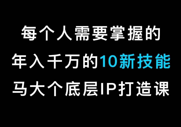 马大个的IP底层逻辑课，​每个人需要掌握的年入千万的10新技能，约会底层IP打造方法！-我爱找机会 - 学习赚钱技能, 掌握各行业视频教程