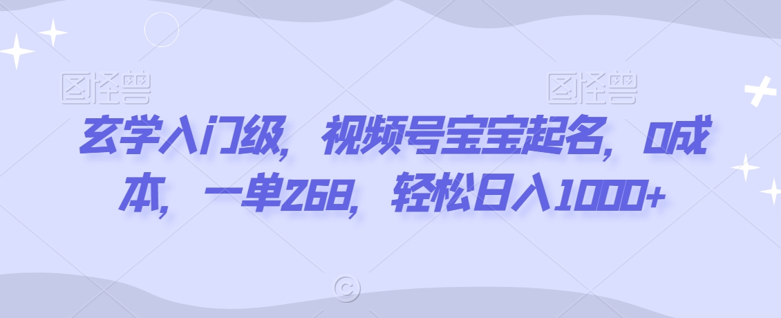 玄学入门级，视频号宝宝起名，0成本，一单268，轻松日入1000+【揭秘】-我爱找机会 - 学习赚钱技能, 掌握各行业视频教程