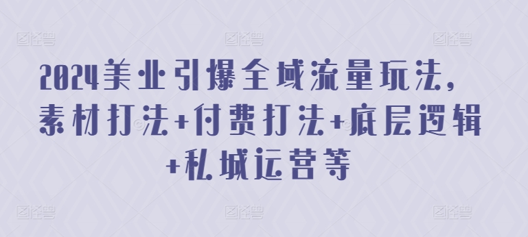 2024美业引爆全域流量玩法，素材打法 付费打法 底层逻辑 私城运营等-我爱找机会 - 学习赚钱技能, 掌握各行业视频教程