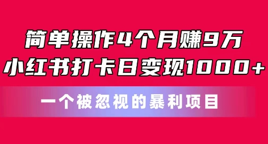 简单操作4个月赚9w，小红书打卡日变现1k，一个被忽视的暴力项目【揭秘】-我爱找机会 - 学习赚钱技能, 掌握各行业视频教程