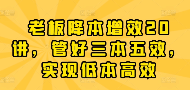 老板降本增效20讲，管好三本五效，实现低本高效-我爱找机会 - 学习赚钱技能, 掌握各行业视频教程