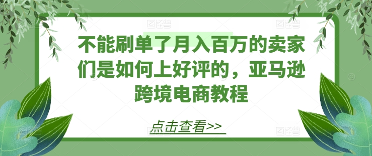 不能刷单了月入百万的卖家们是如何上好评的，亚马逊跨境电商教程-我爱找机会 - 学习赚钱技能, 掌握各行业视频教程