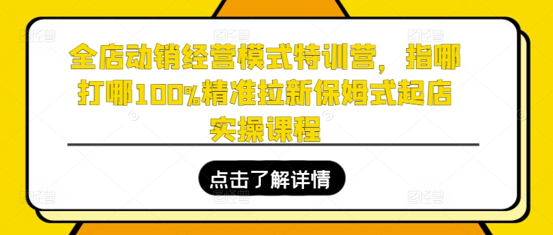 全店动销经营模式特训营，指哪打哪100%精准拉新保姆式起店实操课程-我爱找机会 - 学习赚钱技能, 掌握各行业视频教程