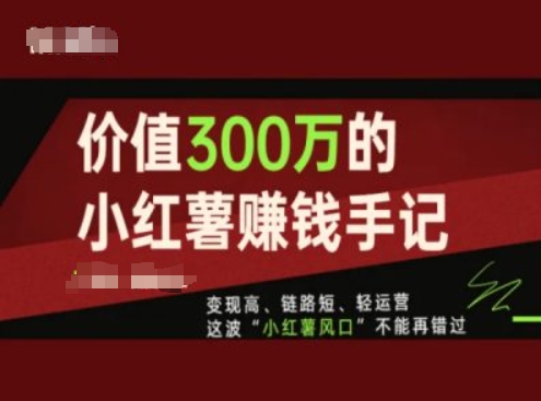 价值300万的小红书赚钱手记，变现高、链路短、轻运营，这波“小红薯风口”不能再错过-我爱找机会 - 学习赚钱技能, 掌握各行业视频教程