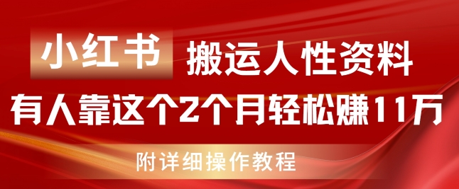 小红书搬运人性资料，有人靠这个2个月轻松赚11w，附教程【揭秘】-我爱找机会 - 学习赚钱技能, 掌握各行业视频教程