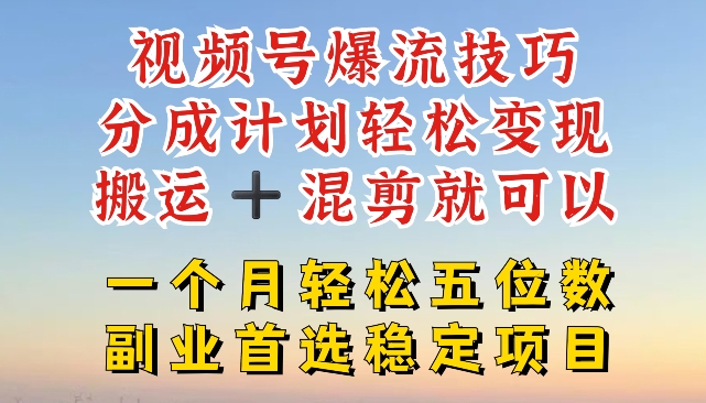 视频号爆流技巧，分成计划轻松变现，搬运 +混剪就可以，一个月轻松五位数稳定项目【揭秘】-我爱找机会 - 学习赚钱技能, 掌握各行业视频教程