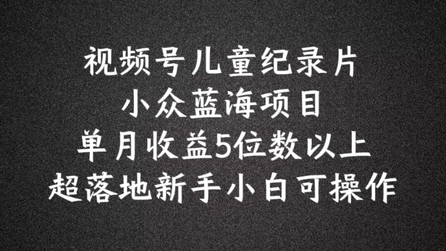 2024蓝海项目视频号儿童纪录片科普，单月收益5位数以上，新手小白可操作【揭秘】-我爱找机会 - 学习赚钱技能, 掌握各行业视频教程