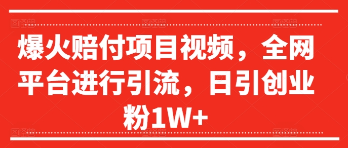 爆火赔付项目视频，全网平台进行引流，日引创业粉1W+【揭秘】-我爱找机会 - 学习赚钱技能, 掌握各行业视频教程