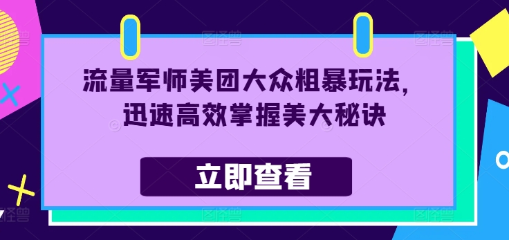 流量军师美团大众粗暴玩法，迅速高效掌握美大秘诀-我爱找机会 - 学习赚钱技能, 掌握各行业视频教程