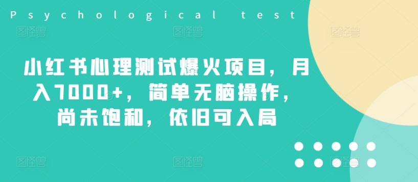 小红书心理测试爆火项目，月入7000+，简单无脑操作，尚未饱和，依旧可入局-我爱找机会 - 学习赚钱技能, 掌握各行业视频教程