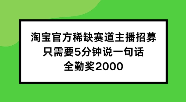 淘宝官方稀缺赛道主播招募 ，只需要5分钟说一句话， 全勤奖2000【揭秘】-我爱找机会 - 学习赚钱技能, 掌握各行业视频教程