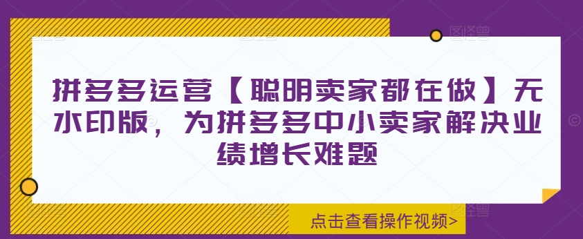 拼多多运营【聪明卖家都在做】无水印版，为拼多多中小卖家解决业绩增长难题-我爱找机会 - 学习赚钱技能, 掌握各行业视频教程