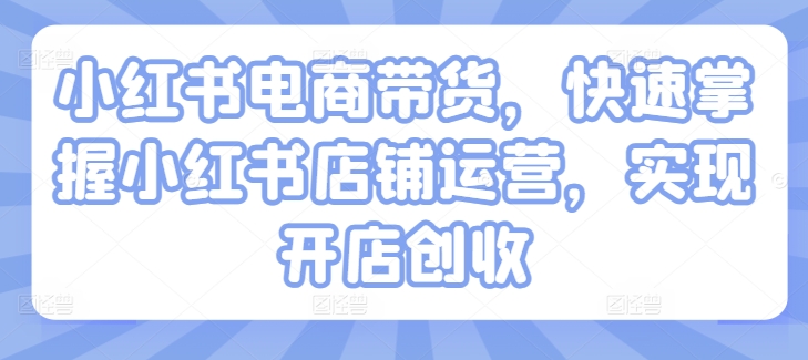 小红书电商带货，快速掌握小红书店铺运营，实现开店创收-我爱找机会 - 学习赚钱技能, 掌握各行业视频教程