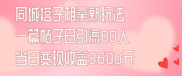 同城搭子相亲新玩法一篇帖子引流80人当日变现3600元(项目教程+实操教程)【揭秘】-我爱找机会 - 学习赚钱技能, 掌握各行业视频教程